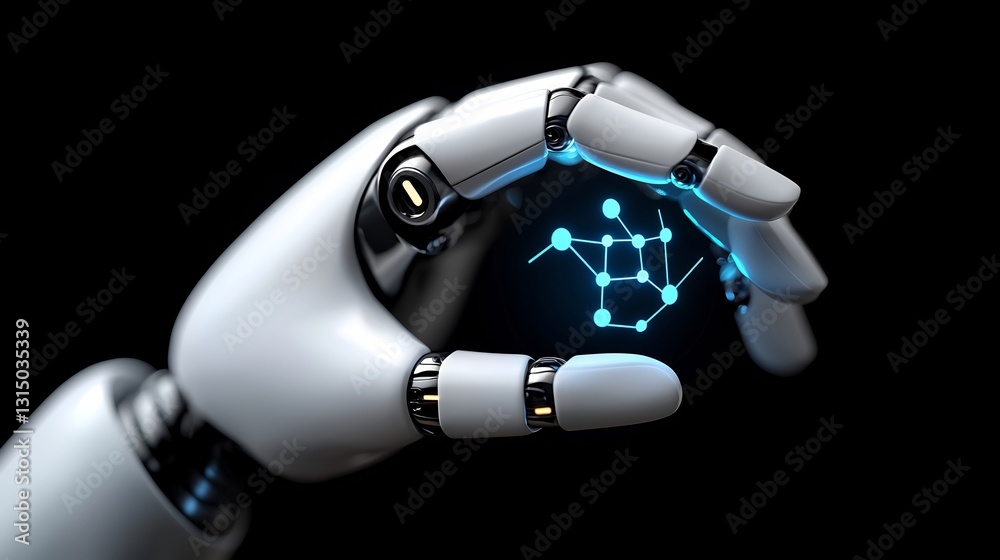 Robot Hand Holds Futuristic Data Robot Hand Holds Futuristic Data