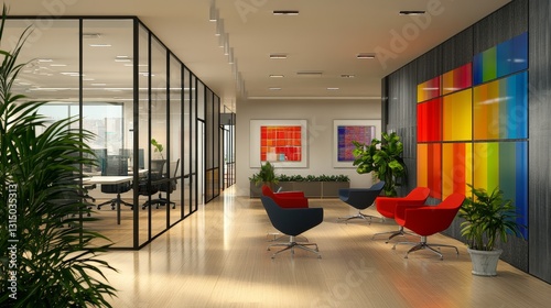 Innovative office space design modern workplace interior photography bright environment interior view bold color concepts