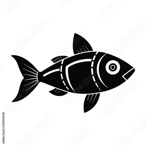 Smart Robotic Fish Swimming Flat Vector Silhouette with Transparent Background