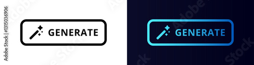 Two generate buttons featuring a magic wand icon, displayed in black and blue designs for interface use.