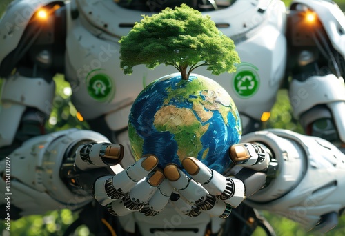The planet is green in the hands of a robot