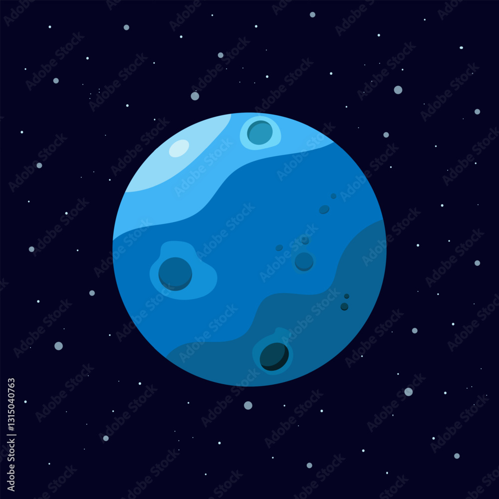 Blue planet or moon in outer space surrounded by scattered stars in flat design on dark blue background. Vector illustration
Blue planet or moon in outer space surrounded by scattered stars in flat design on dark blue background. Vector illustration