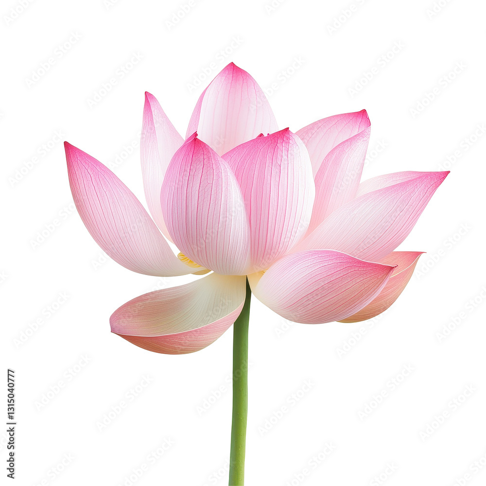 Fototapeta premium Stunning pink royal lotus flower with delicate petals on a Transparent background showcasing natural beauty, PNG background image pink royal lotus flower in full bloom, PNG background