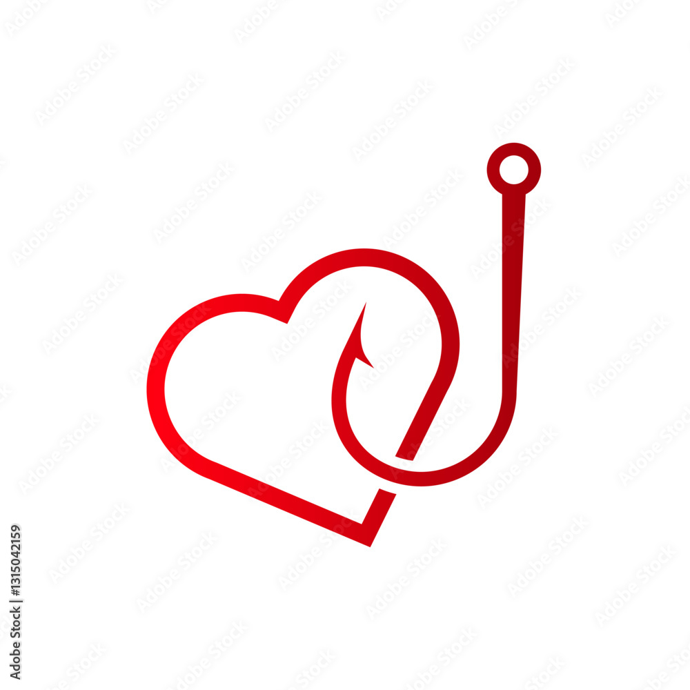 Fototapeta premium A modern design combines a heart shape and hook, symbolizing love and emotional repair.