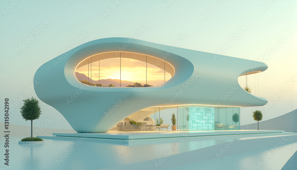 A modern futuristic house blending with nature, symbol of sustainable architecture A modern futuristic house blending with nature, symbol of sustainable architecture