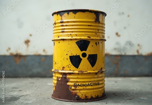 Rusty Radioactive Waste Barrel on Gray Surface