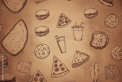 Vintage vector seamless pattern illustration with sketched shells and starfish