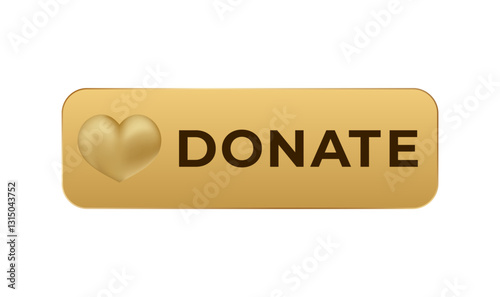 Golden donate button with heart symbol, designed for easy online contributions or fundraising.