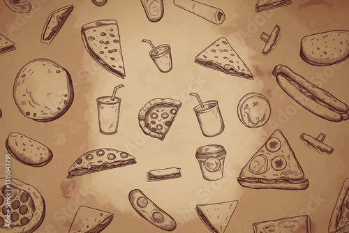 Hand-drawn sweets doodle pattern seamless vector food illustration