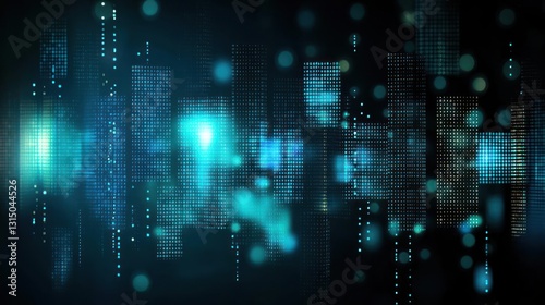 Wallpaper Mural Abstract Digital Cityscape With Blue And Teal Pixelated Structures Under Dynamic Lighting Torontodigital.ca