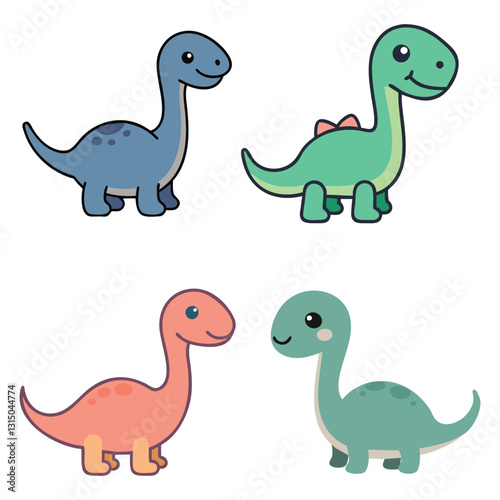 Cute Friendly Dinosaur Cartoon Vector, Adorable Brontosaurus Clipart for Kids' Designs, Decor, and Fun Illustrations