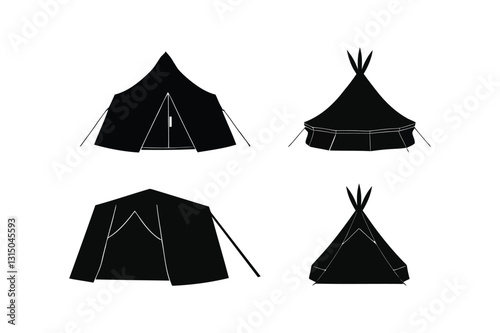 Vintage Tent Silhouettes Vector Icon Set