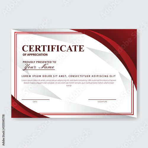 Red-white certificate design, appreciation award, digital template, isolated background, printable