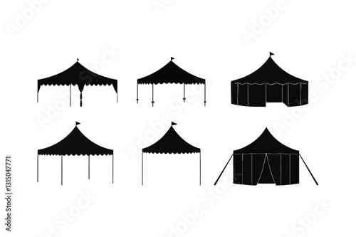 Vintage Tent Silhouettes Vector Icon Set