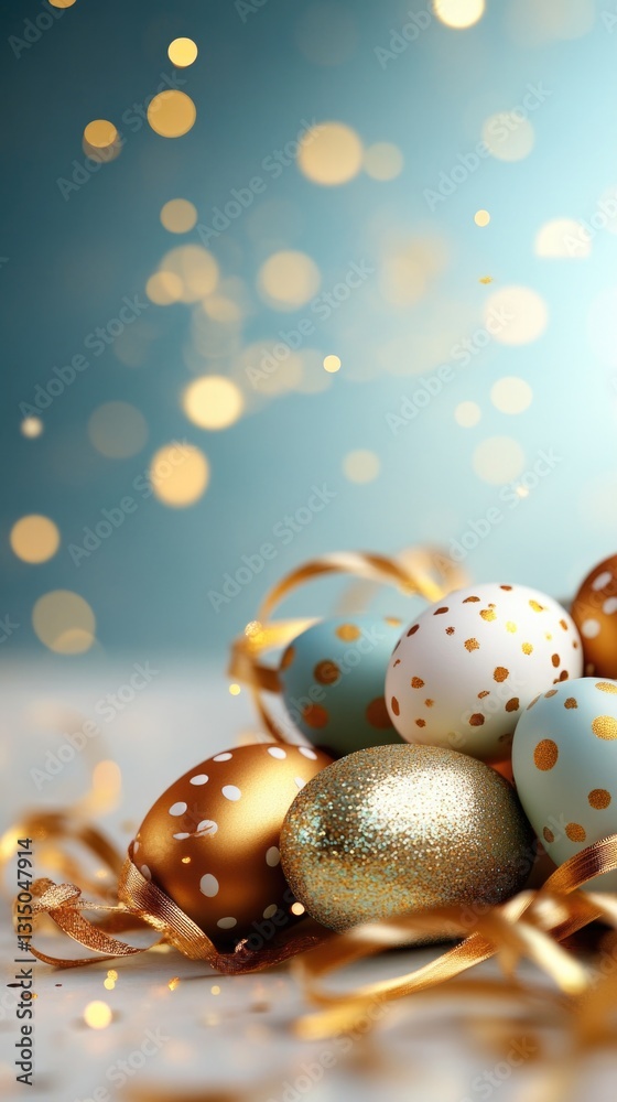 Elegant bokeh with decorative polka dot easter eggs in serene background. Easter, Pascha, Paskha, Ostern, Pascua, Paques - Orthodox and Catholic Holiday celebration Elegant bokeh with decorative polka dot easter eggs in serene background. Easter, Pascha, Paskha, Ostern, Pascua, Paques - Orthodox and Catholic Holiday celebration