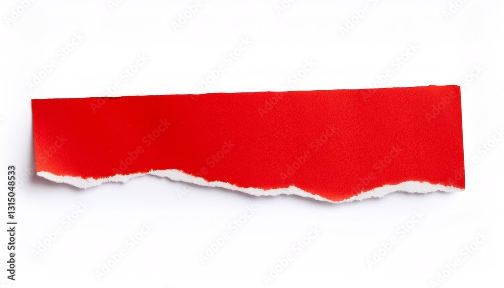 Torn red paper strip revealing blank white textural background Torn red paper strip revealing blank white textural background
