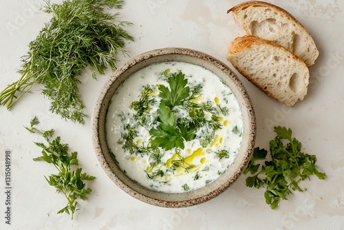 Creamy Herb Soup with Crusty Bread