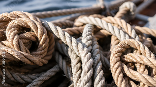 Detail shot of ropes from seafaring