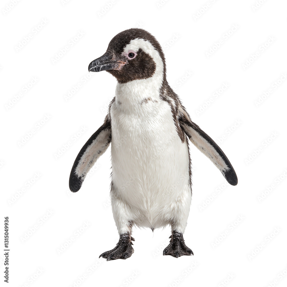 Fototapeta premium Adorable baby penguin with soft black and white feathers waddling on its feet capturing cute and endearing movements