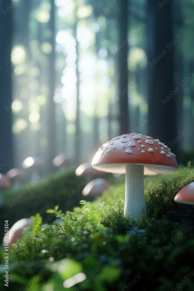 Fototapeta premium Closeup view of fresh mushroom in forest in Spring.