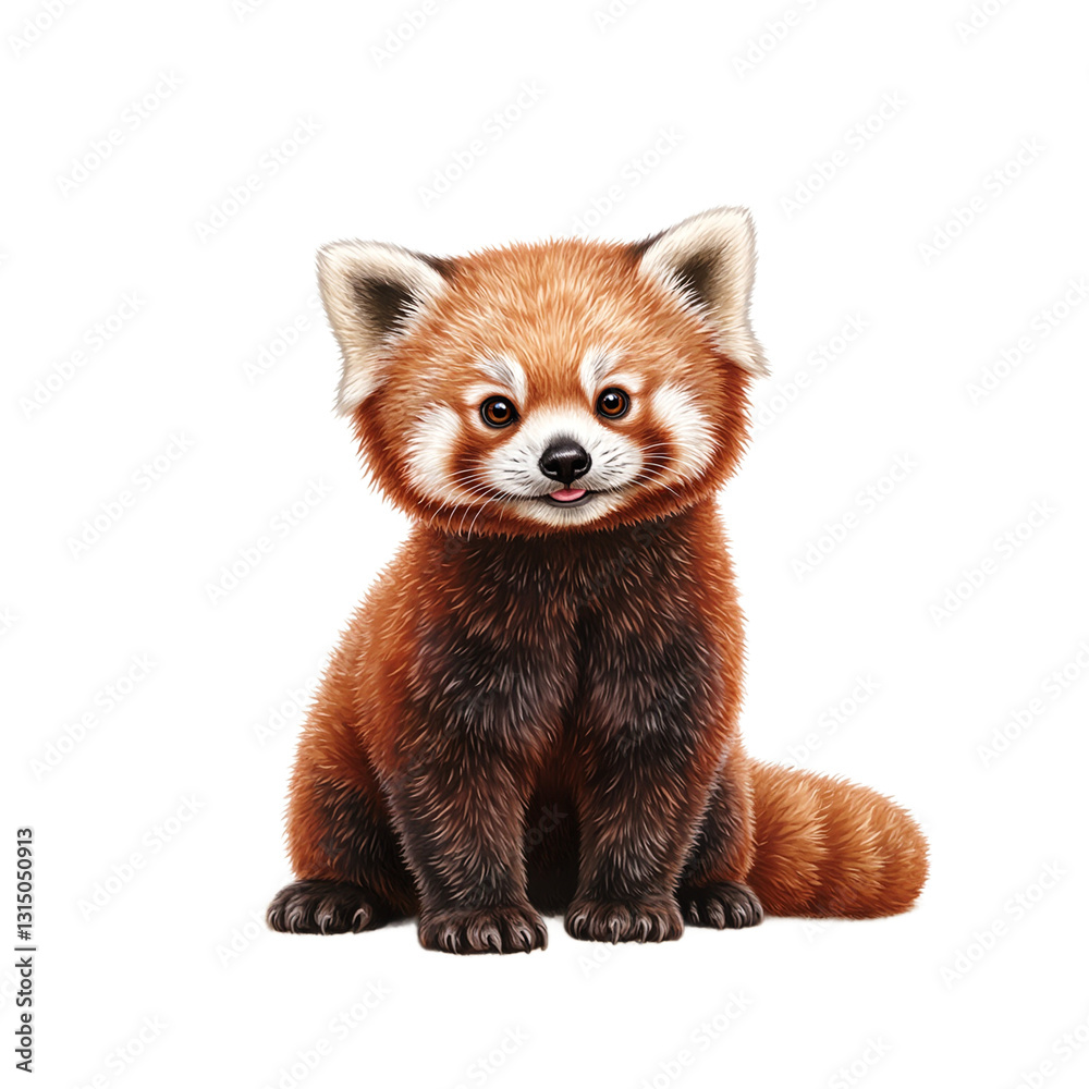Obraz premium Adorable red panda sitting playfully showcasing its fuzzy tail and cute expression Perfect for animal lovers