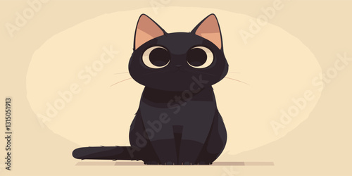 Cute black cat vector icon set in flat style with adorable cartoon features.