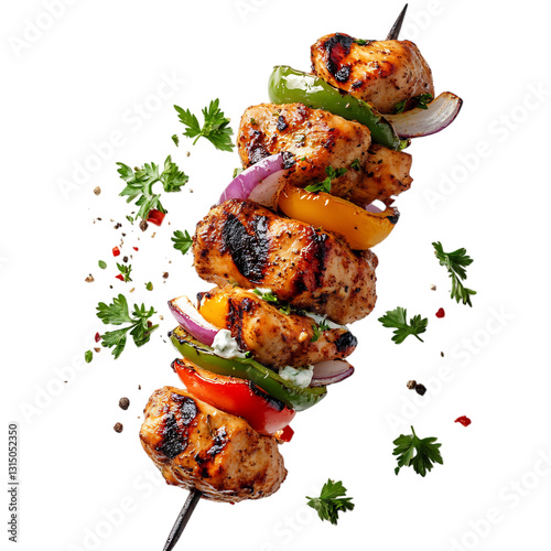 Juicy Chicken Kebab with Grilled Onions and Peppers Isolated on Transparent Background