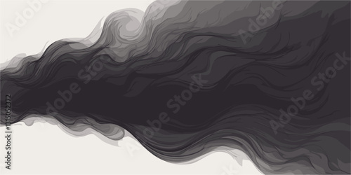 Abstract smoke icons set in flat vector style with wavy black and gray shapes.