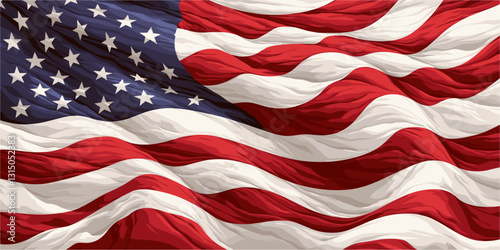 American flag icons set in flat vector style with waving red, white, and blue stars and stripes.