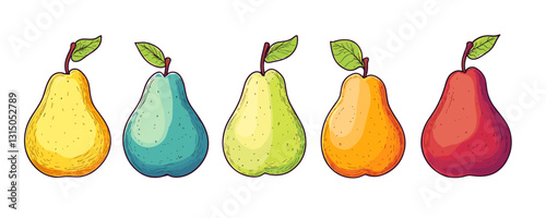 Colorful pear icons set in flat style - vector illustration featuring assorted fruits.