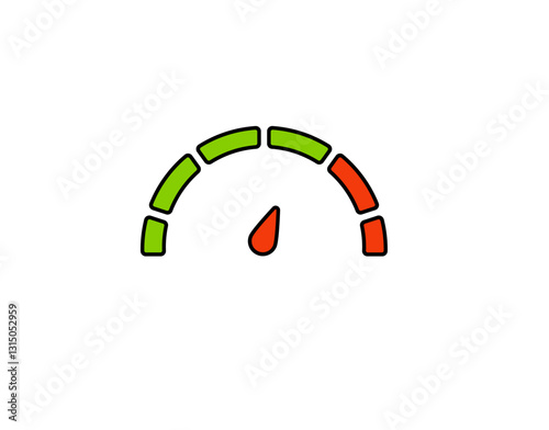 Speedometer featuring a needle indicator and sections colored green to red, indicating variance.