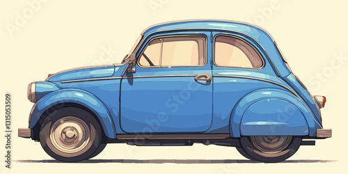 Flat style vintage blue car side view icons set - vector art.