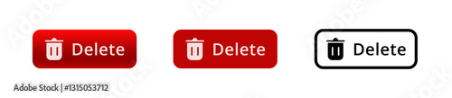 A set of three delete buttons featuring varying designs and colors, showcasing simplicity and clarity.