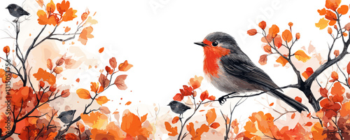 Flat autumn bird icons set with vibrant colors and detailed designs.