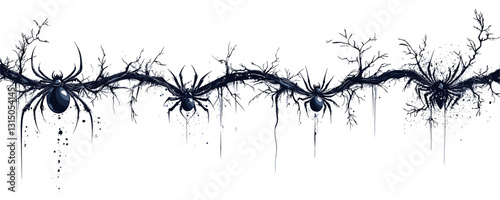 Creepy flat vector spider and branch icons set for halloween designs.