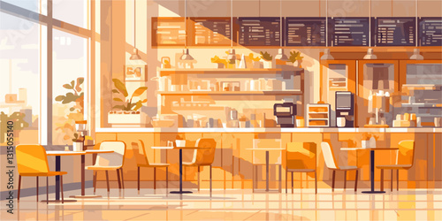 Cozy coffee shop vector icons set in flat style featuring interior design elements.