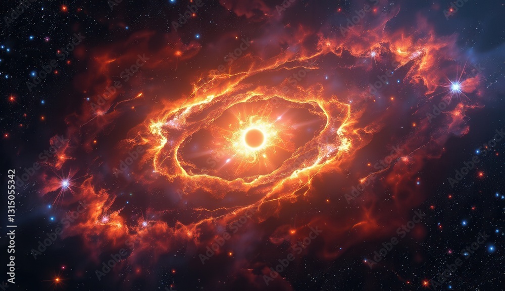 Obraz premium This dynamic digital artwork presents a powerful cosmic event, showcasing a central burst of energy radiating outwards amidst a swirling nebula