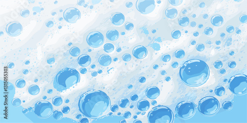 Flat vector icons set of bubbles and foam with blue water theme.
