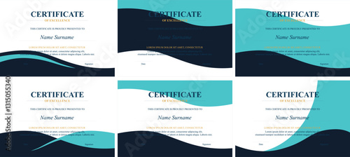 Six teal, navy certificate templates