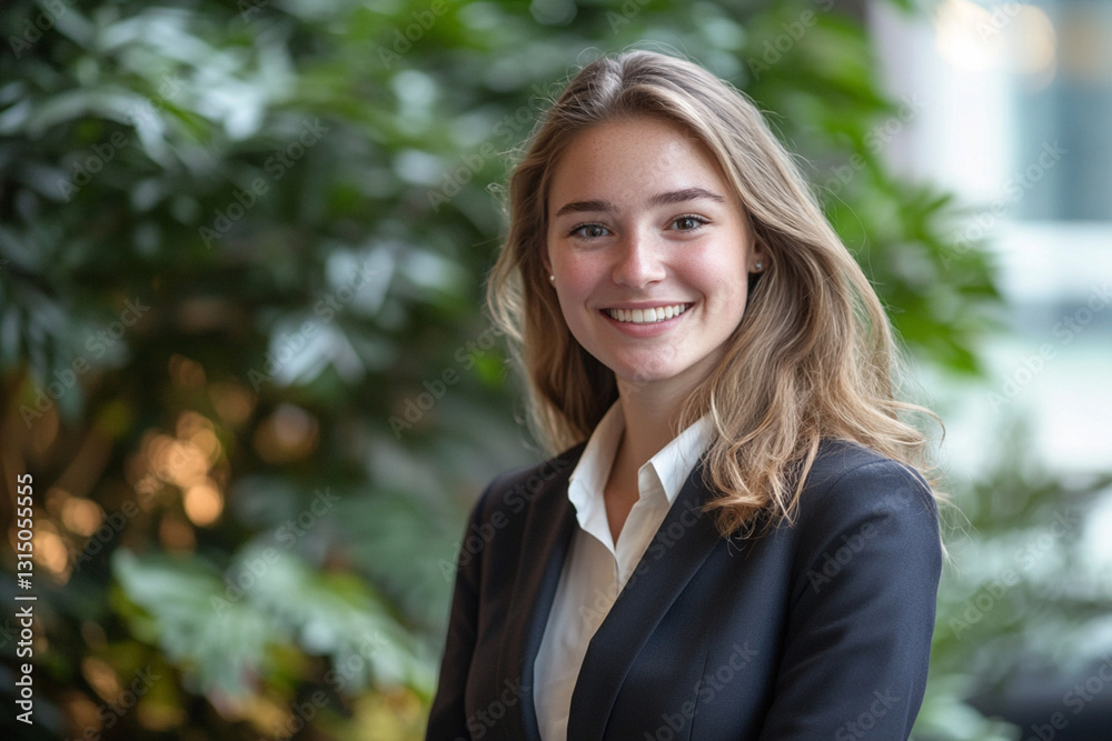 Business woman in formal suit smiling, looking at camera Business woman in formal suit smiling, looking at camera