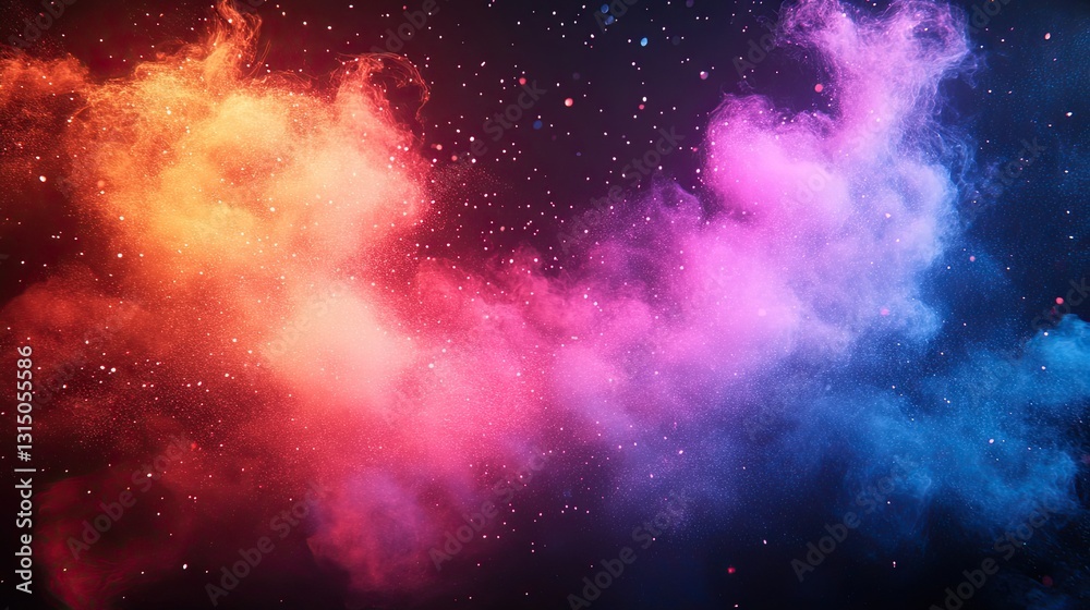 Fototapeta premium Vibrant fireworks exploding in the sky night smoke black background -