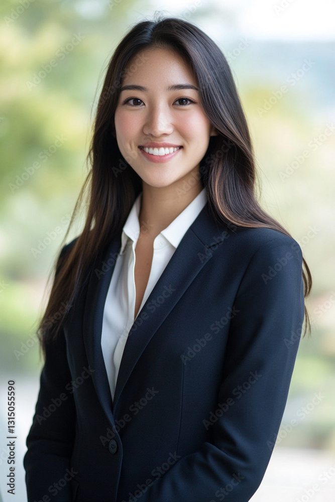Business woman in formal suit smiling, looking at camera Business woman in formal suit smiling, looking at camera
