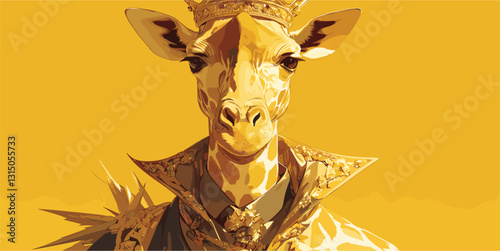 Flat icons set - royal giraffe in regal attire vector style animal portrait.
