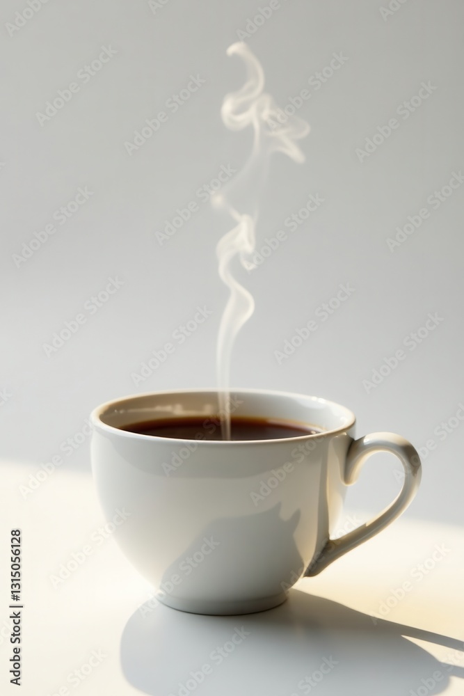 Aromatic steam rises from a cup of dark coffee, a comforting morning beverage in a simple white mug, illuminated by soft sunlight on a bright surface. Aromatic steam rises from a cup of dark coffee, a comforting morning beverage in a simple white mug, illuminated by soft sunlight on a bright surface.