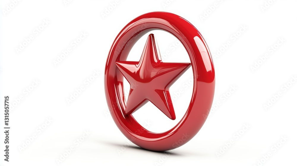 3D Render of Glossy Red Star in Circle on White 3D Render of Glossy Red Star in Circle on White