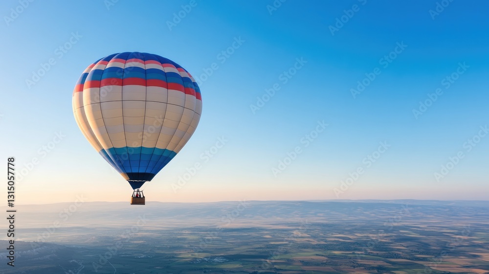 Obraz premium colorful hot air balloon floats serenely under clear blue sky with ample copy space above for text