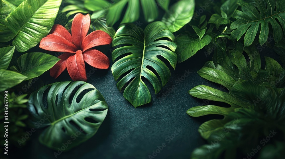 Fototapeta premium Lush Tropical Foliage with Green Leaves and a Splash of Color