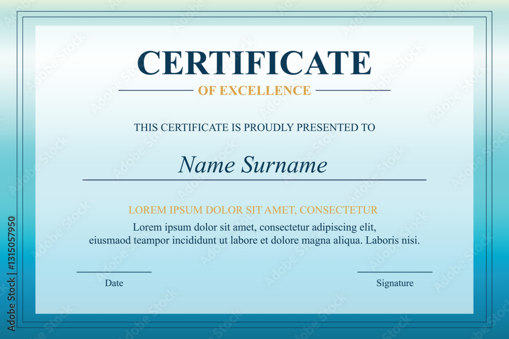 Obraz premium Teal Excellence Certificate Template Design