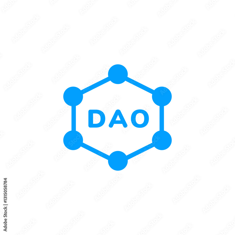 Blue hexagon design with dao text, representing decentralized autonomous organization concept. Blue hexagon design with dao text, representing decentralized autonomous organization concept.