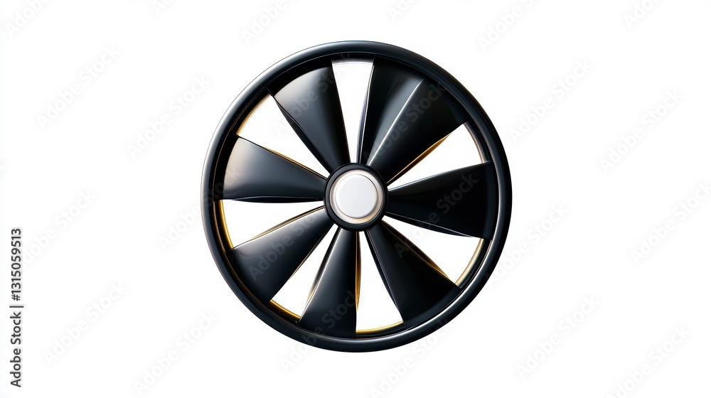 Black Circular Fan with Multiple Blades on White Background Black Circular Fan with Multiple Blades on White Background